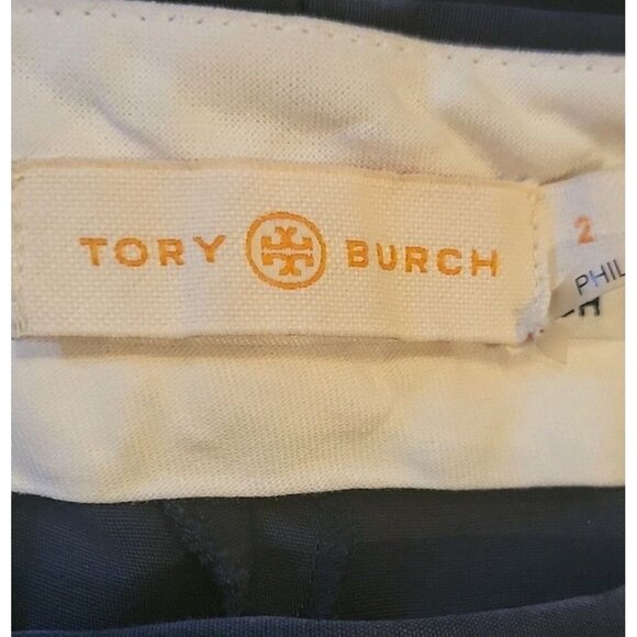Tory Burch Pants Navy Blue Flat Front Pockets Stovepipe Leg W Snaps Womens 2 - Picture 6 of 7